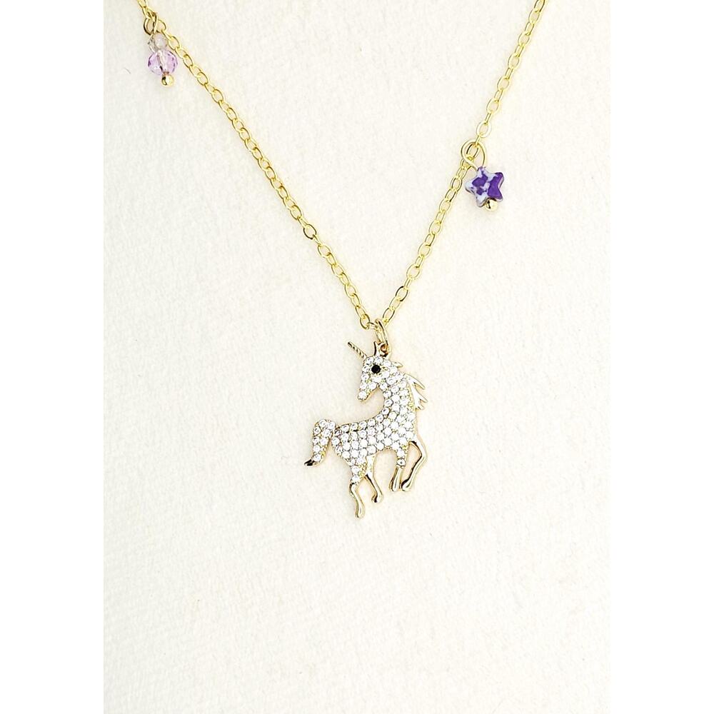 CZ Unicorn Necklace Pendant Purple Jasper Star Gold-Plated Adjustable Chain